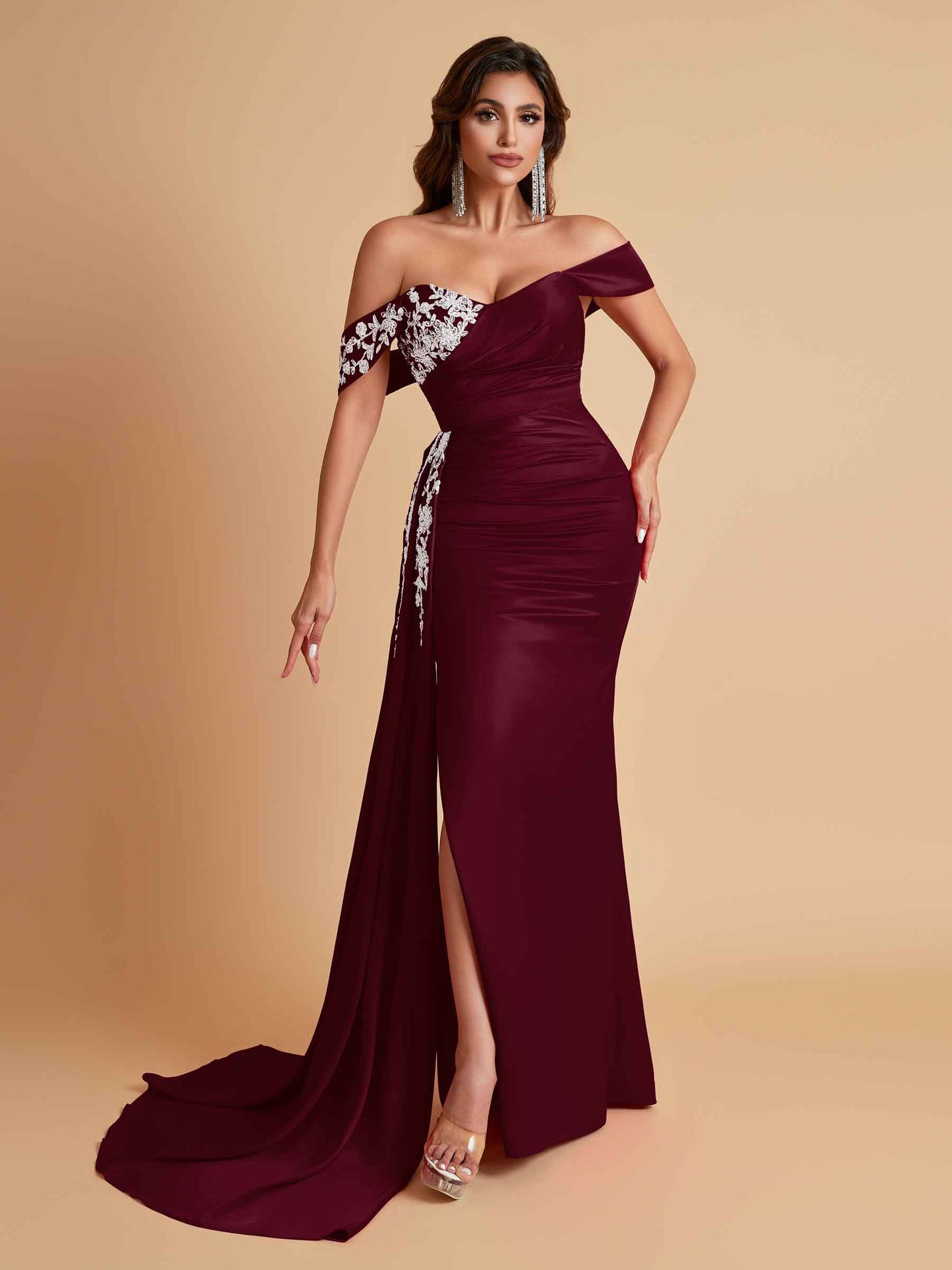 Elegant Soft Satin Mermaid Off Shoulder Floor-Length Mermaid Bridesmaid Dresses
