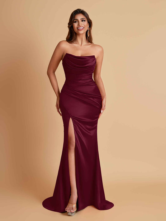 Sexy Soft Satin Mermaid Side Slit Floor-Length Mermaid Bridesmaid Dresses