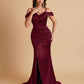 Sexy Soft Satin Mermaid Off Shoulder Side Slit Floor-Length Mermaid Bridesmaid Dresses
