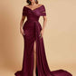 Elegant Soft Satin V-neck Off-the-Shoulder Side-Slit Mermaid Bridesmaid Dresses