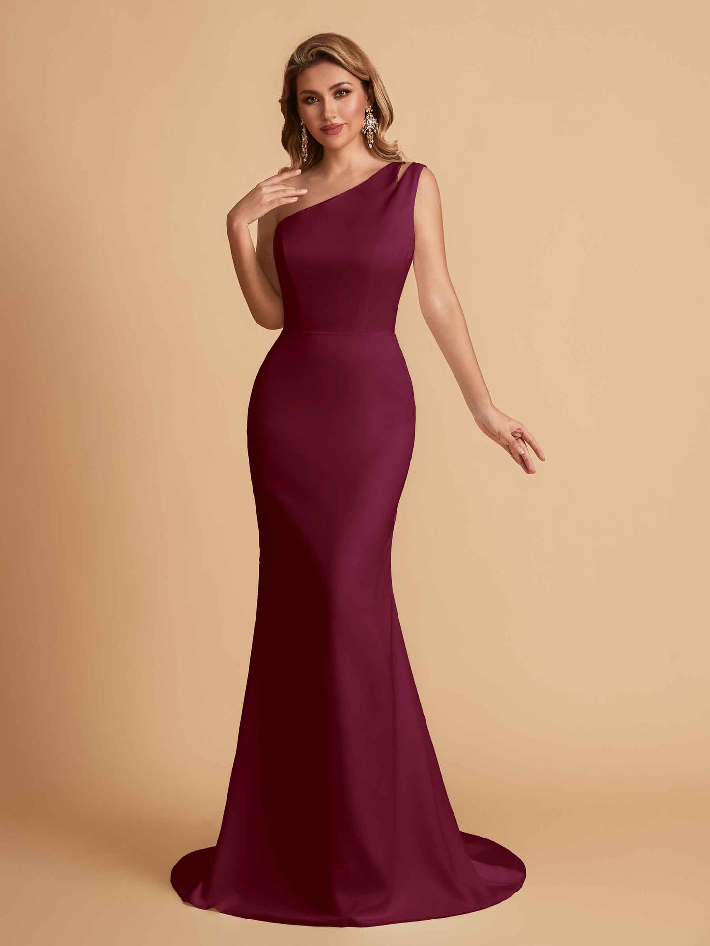 Elegant Satin One Shoulder Mermaid Side Slit Floor Length Bridesmaid Dresses