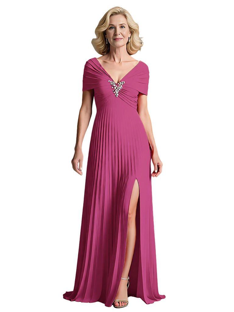 Chiffon Slit Mother of The Bride Groom Dresses Trendy Wedding Mother Outfits