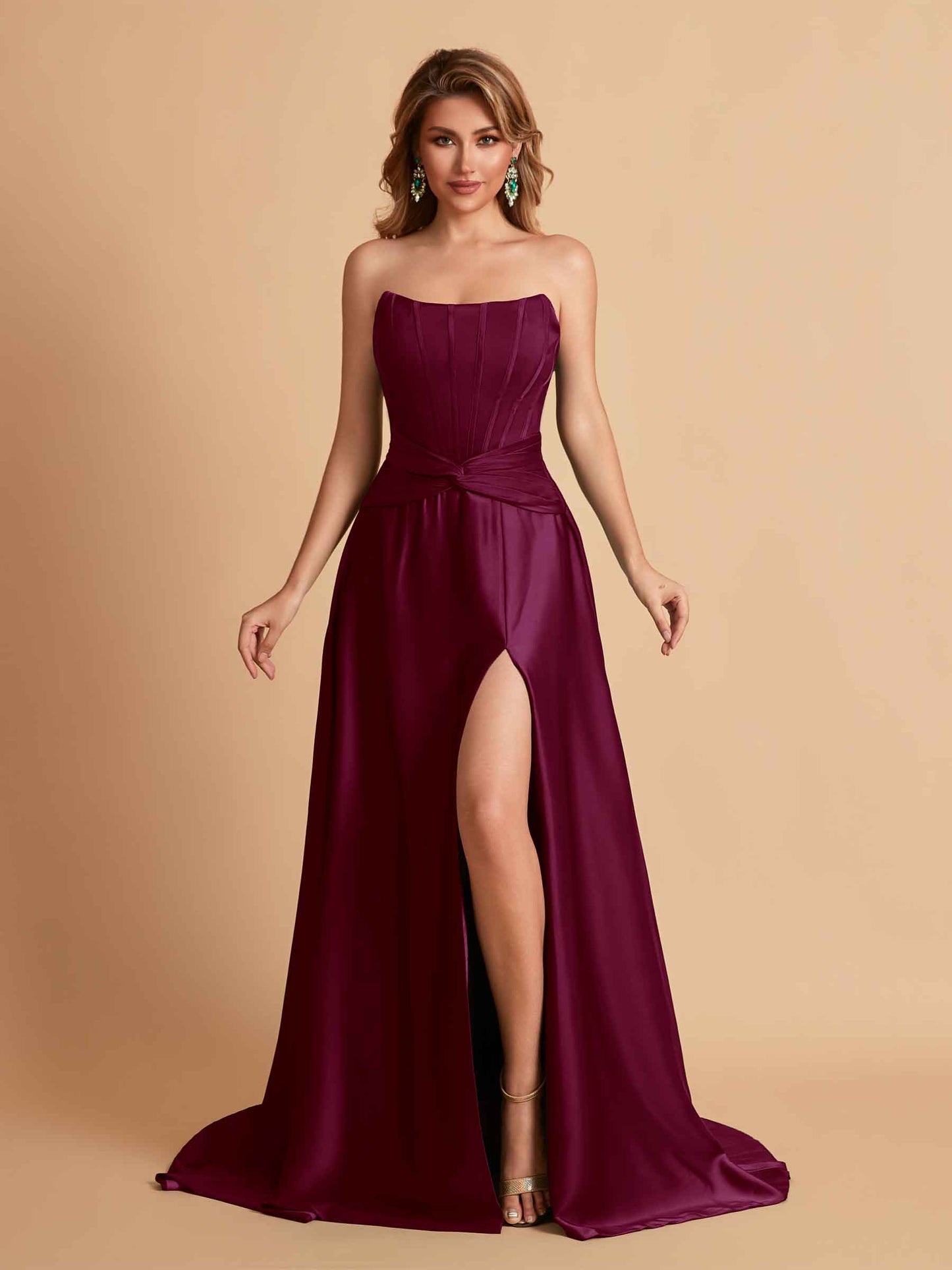 Elegant Satin Sweetheart A-Line Side Slit Floor Length Bridesmaid Dresses