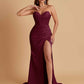Elegant Soft Satin Mermaid V-neck Side Slit Floor-Length Bridesmaid Dresses Online
