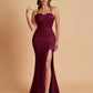Sexy Soft Satin Mermaid Spaghetti Straps Side Slit Floor-Length Bridesmaid Dresses