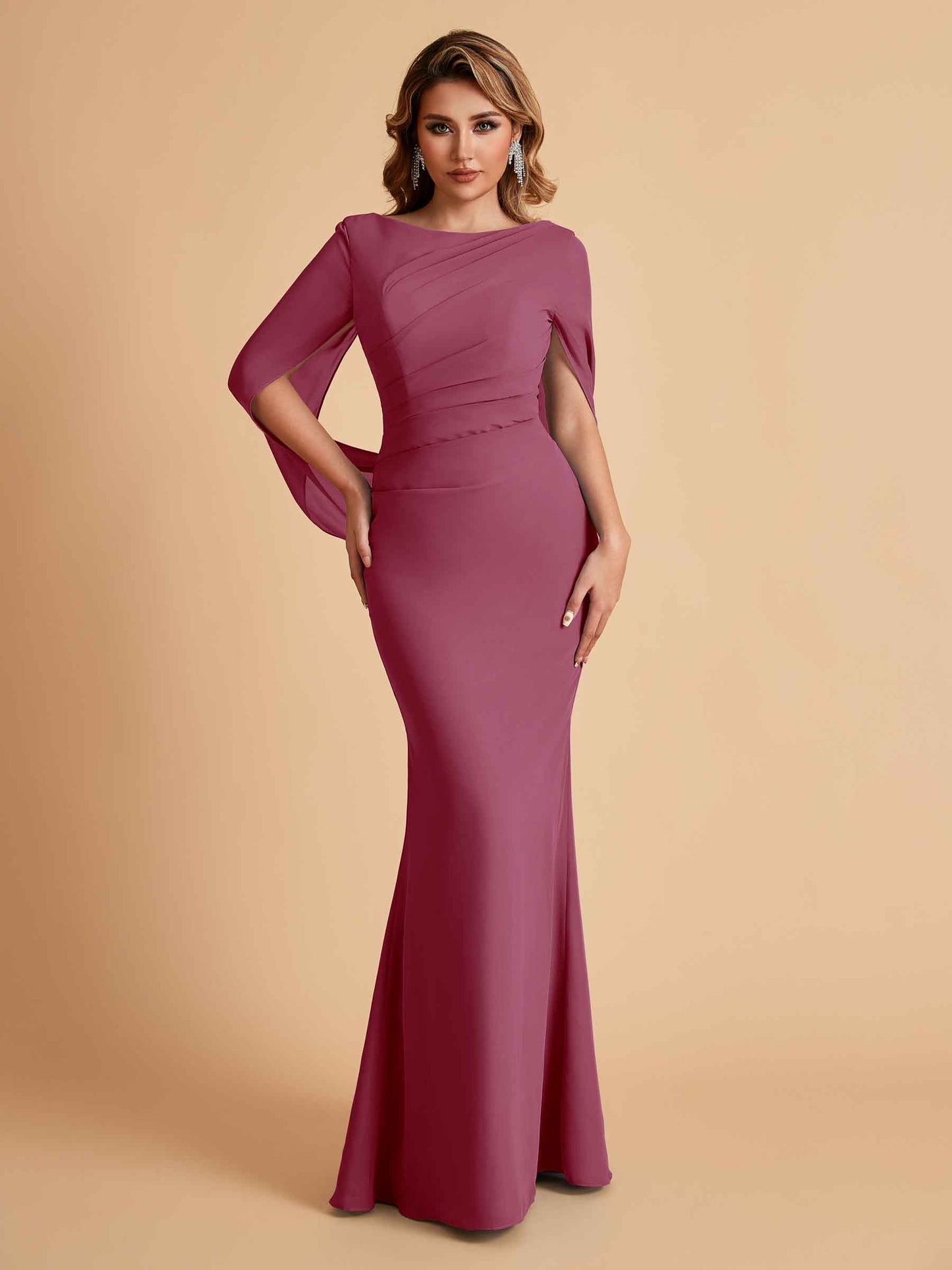 Elegant Mermaid Chiffon Half Sleeves Jewel Mother of the Brides Dresses Online