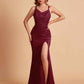 Sexy Satin V-neck Side Slit Mermaid Floor Length Bridesmaid Dresses