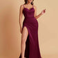 Simple Soft Satin Mermaid V-neck Floor-Length Mermaid Bridesmaid Dresses