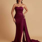 Simple Soft Satin Mermaid Strapless Floor-Length Mermaid Bridesmaid Dresses