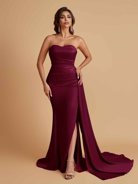 Simple Soft Satin Mermaid Strapless Floor-Length Mermaid Bridesmaid Dresses
