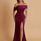 Elegant Soft Satin Mermaid Off Shoulder Asymmetrical Side Slit Floor-Length Bridesmaid Dresses