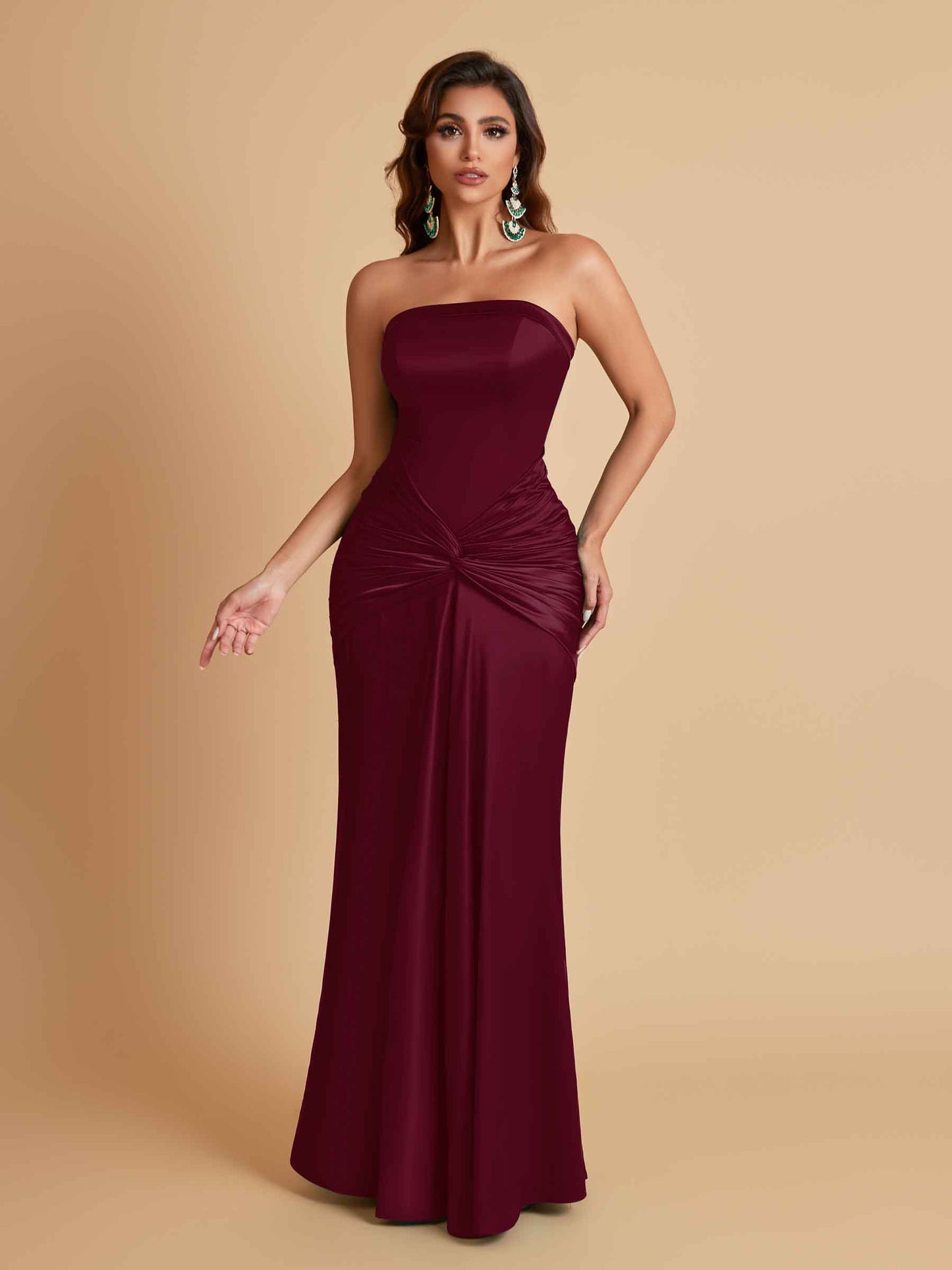 Sexy Soft Satin Mermaid Strapless Floor-Length Mermaid Bridesmaid Dresses