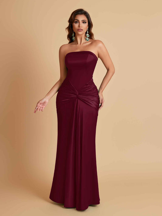 Sexy Soft Satin Mermaid Strapless Floor-Length Mermaid Bridesmaid Dresses
