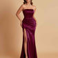 Elegant Soft Satin Strapless Split Side Mermaid Bridesmaid Dresses
