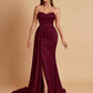 Elegant Soft Satin Sweetheart Strapless Side-Slit Mermaid Bridesmaid Dresses