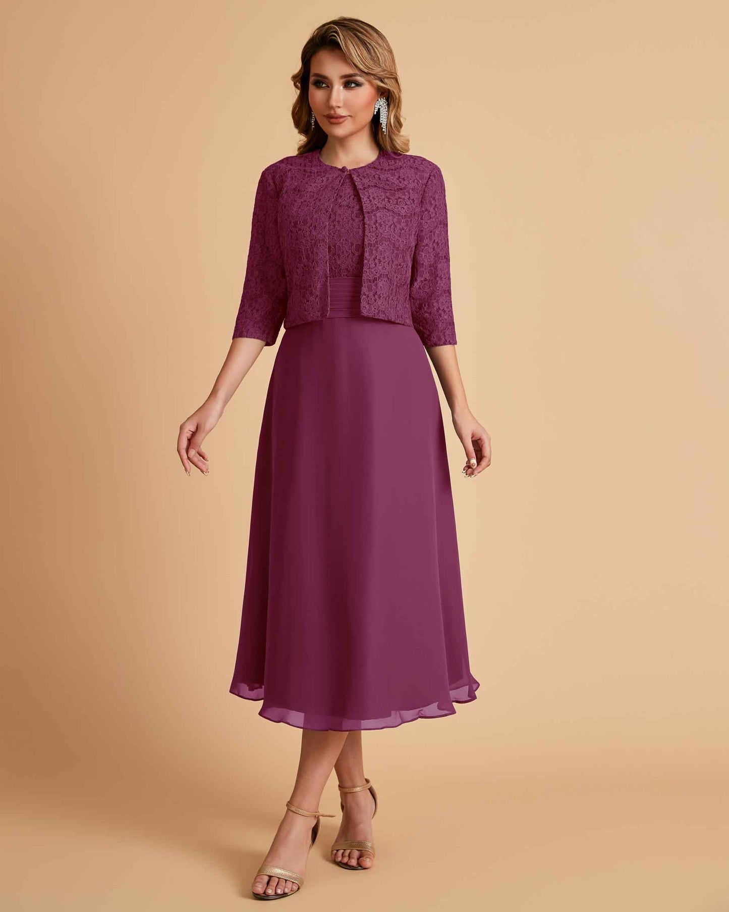 Elegant A-line Bateau Sleeveless Tea Length Mother of the Brides Dresses Online