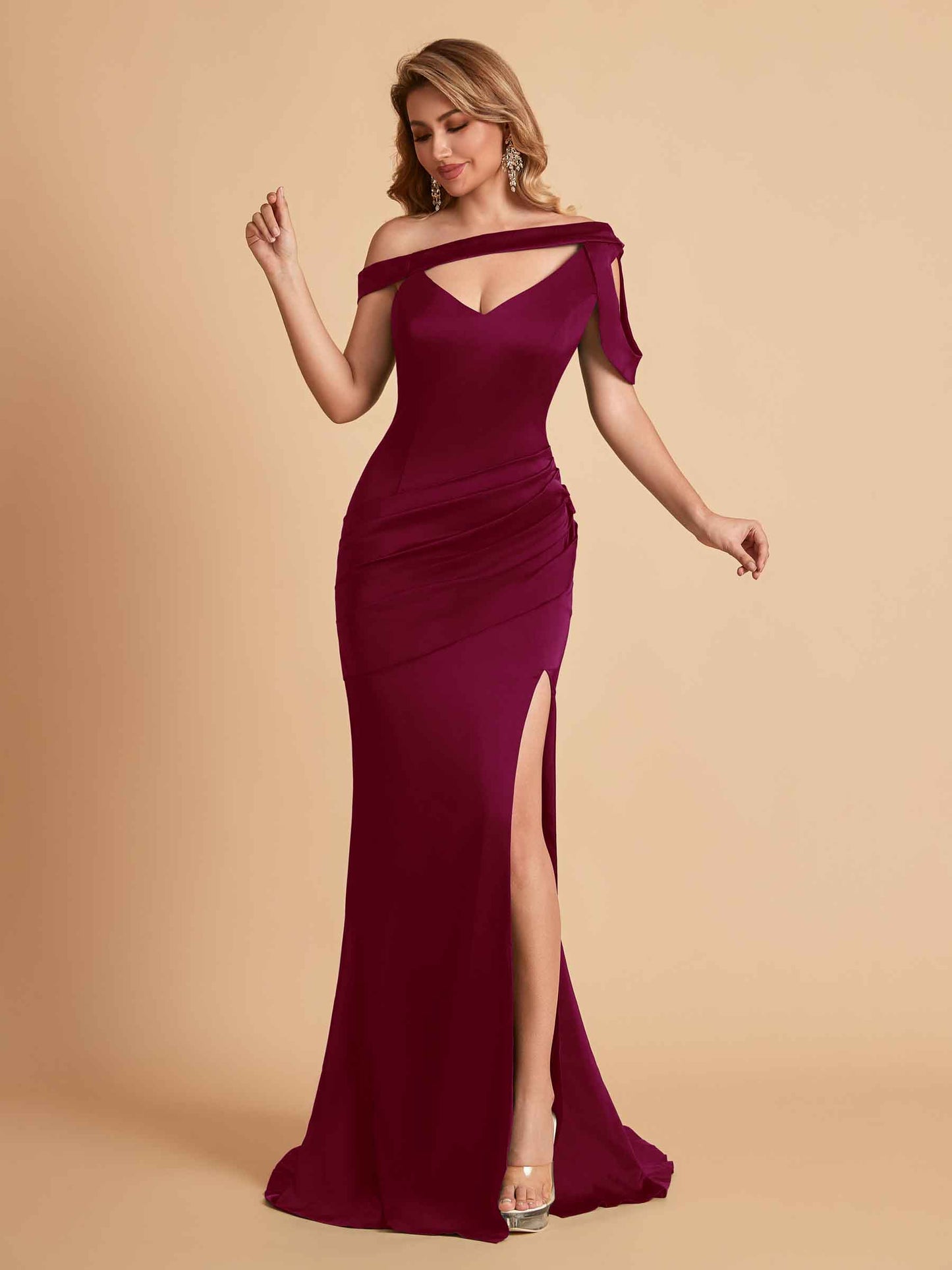 Sexy Soft Satin Unique V-Neck Side Slit Floor-Length Mermaid Bridesmaid Dresses Online