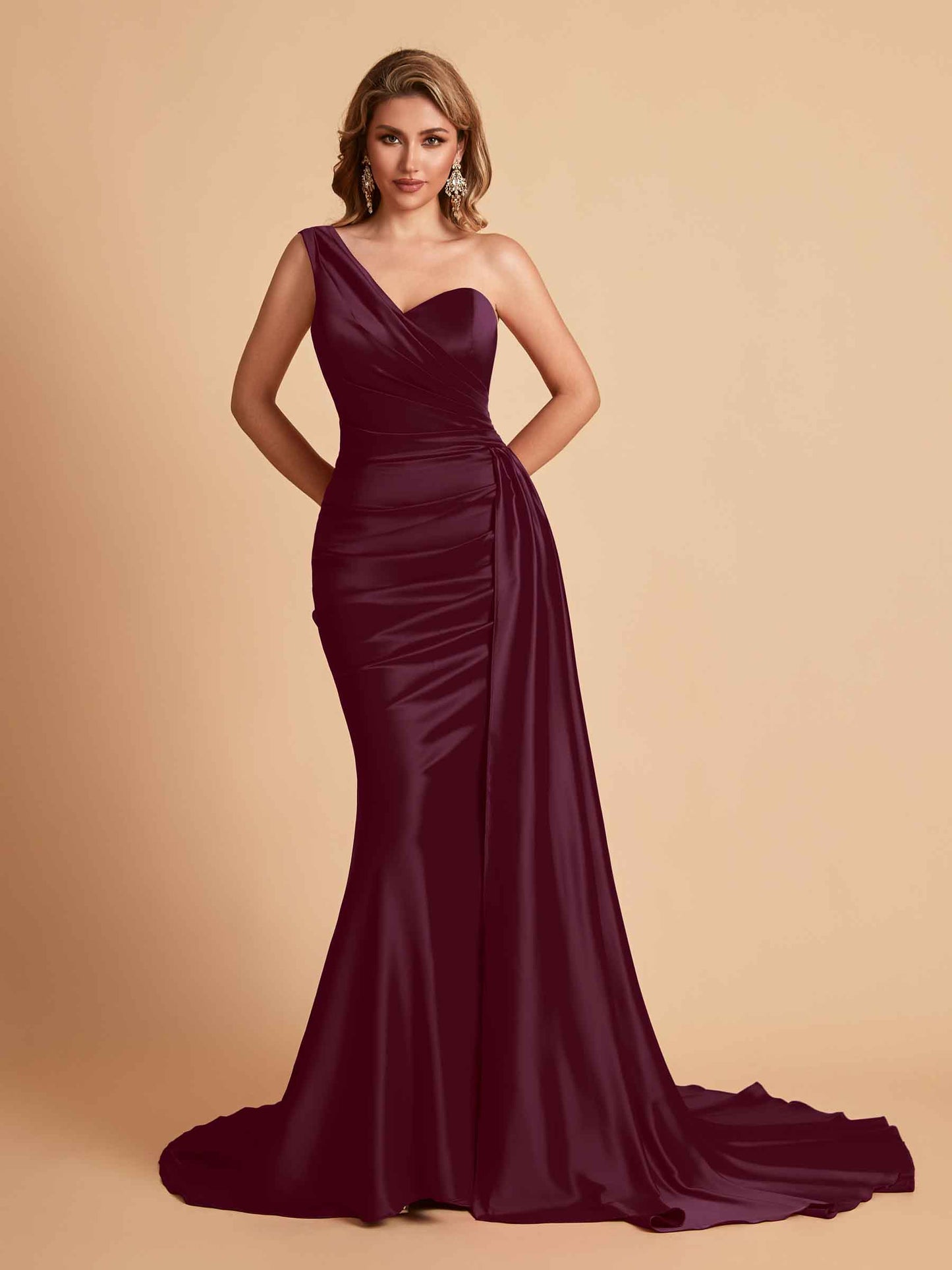 Sexy Satin Mermaid One Shoulder Maxi Long Bridesmaid Dresses Online