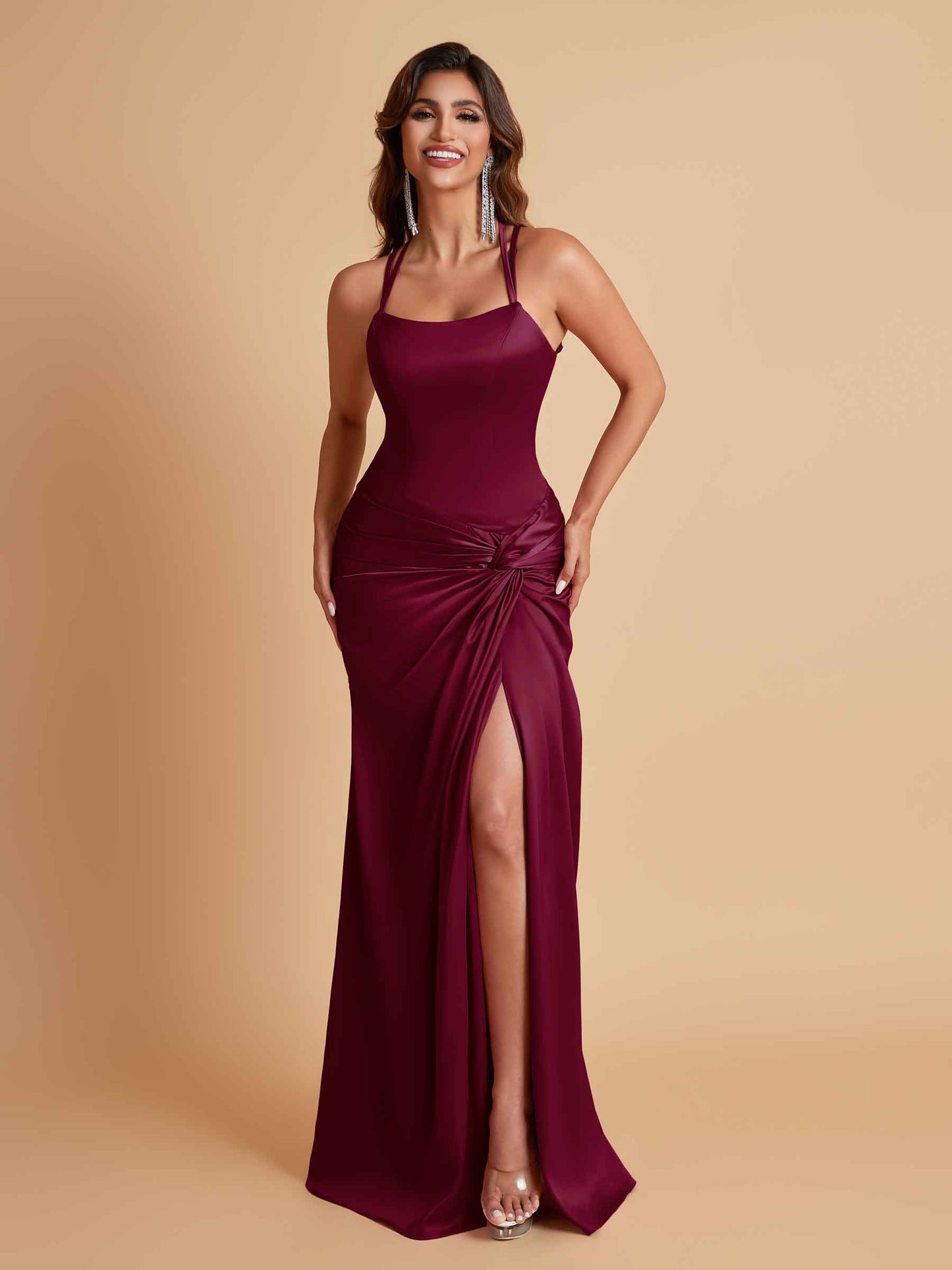 Gorgeous Square Criss Cross Soft Satin Side Slit Floor-Length Mermaid Bridesmaid Dresses