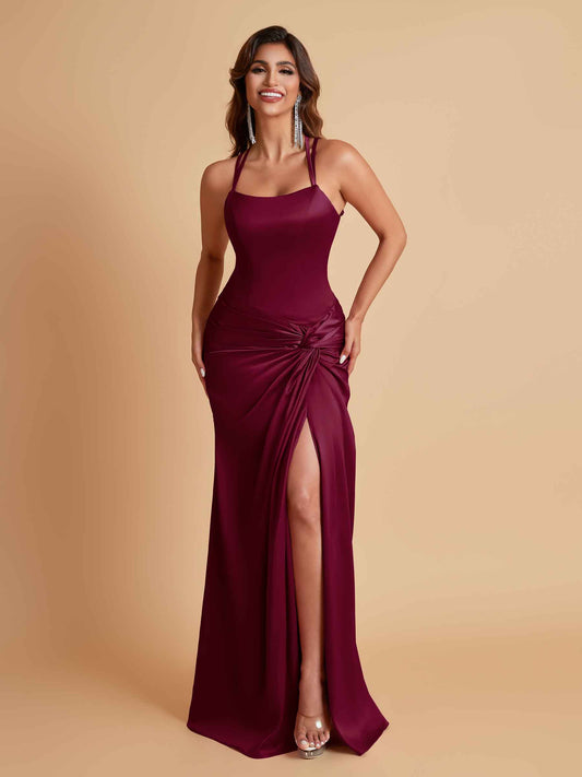 Gorgeous Square Criss Cross Soft Satin Side Slit Floor-Length Mermaid Bridesmaid Dresses