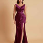 Elegant V Neck Soft Satin Side Slit Floor-Length Mermaid Bridesmaid Dresses