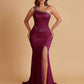 Sexy Soft Satin Mermaid One Shoulder Side Slit Beading Floor-Length Bridesmaid Dresses Online