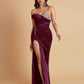 Sexy Soft Satin Mermaid One Shoulder Side Slit Floor-Length Mermaid Bridesmaid Dresses