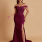 Elegant Soft Satin Mermaid Off Shoulder Side Slit Floor-Length Mermaid Bridesmaid Dresses