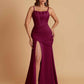 Sexy Soft Satin Mermaid Spaghetti Straps Side Slit Floor-Length Bridesmaid Dresses