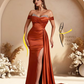 Gorgeous Soft Satin V-neck Off-the-Shoulder Side-Slit Mermaid Bridesmaid Dresses