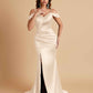 Sexy Soft Satin Mermaid Off Shoulder Side Slit Floor-Length Mermaid Bridesmaid Dresses