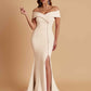 Elegant Soft Satin Mermaid Off Shoulder Side Slit Floor-Length Bridesmaid Dresses