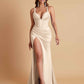 Stunning V Neck Soft Satin Side Slit Floor-Length Mermaid Bridesmaid Dresses