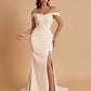 Elegant Soft Satin Mermaid Off Shoulder Side Slit Floor-Length Mermaid Bridesmaid Dresses