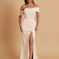 Elegant Soft Satin Mermaid Off Shoulder Asymmetrical Side Slit Floor-Length Bridesmaid Dresses