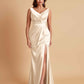 Elegant V Neck Soft Satin Side Slit Floor-Length Mermaid Bridesmaid Dresses