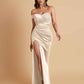 Sexy Soft Satin Mermaid One Shoulder Side Slit Floor-Length Mermaid Bridesmaid Dresses