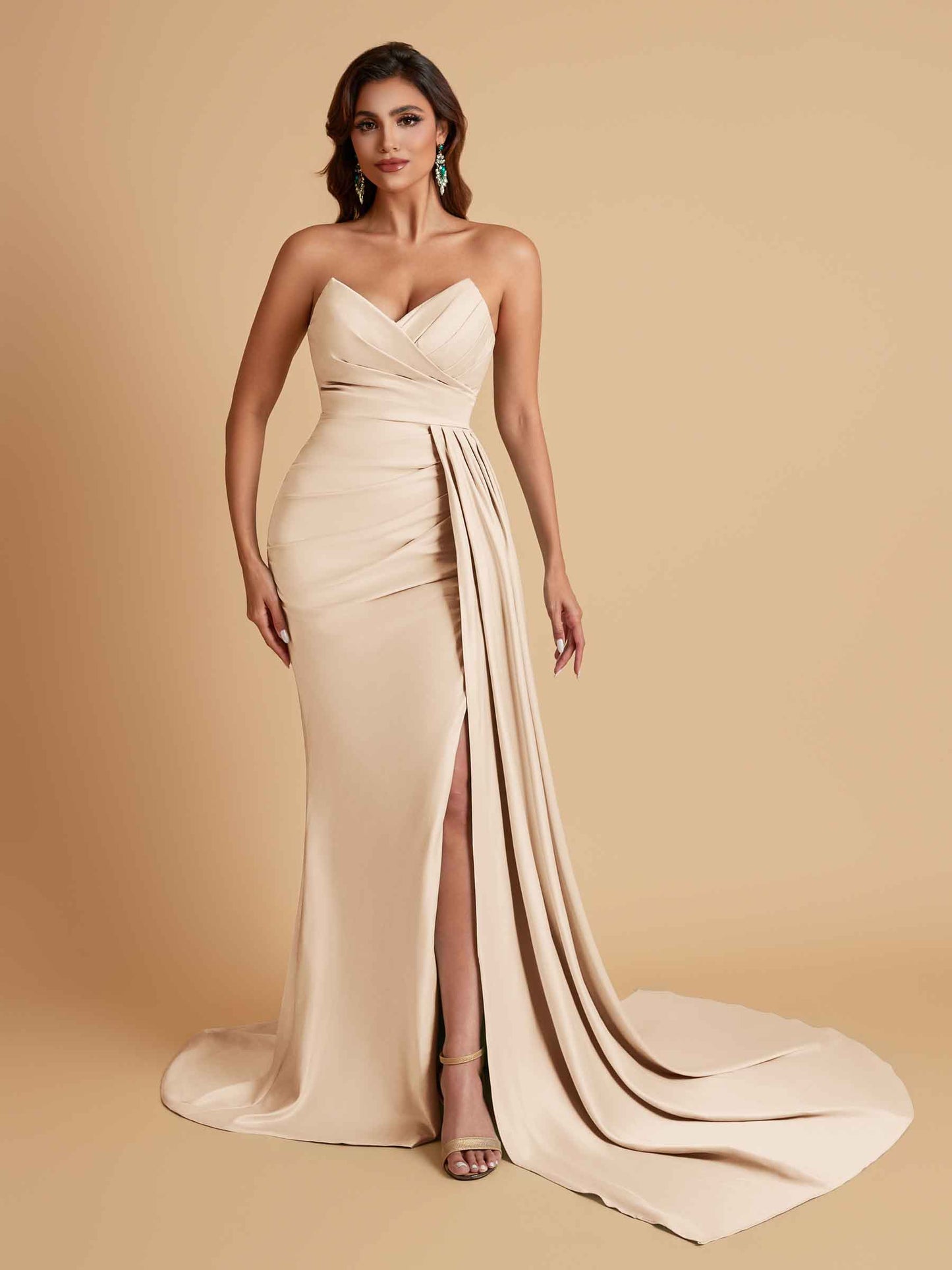 Sexy Soft Satin Mermaid V-neck Floor-Length Mermaid Bridesmaid Dresses