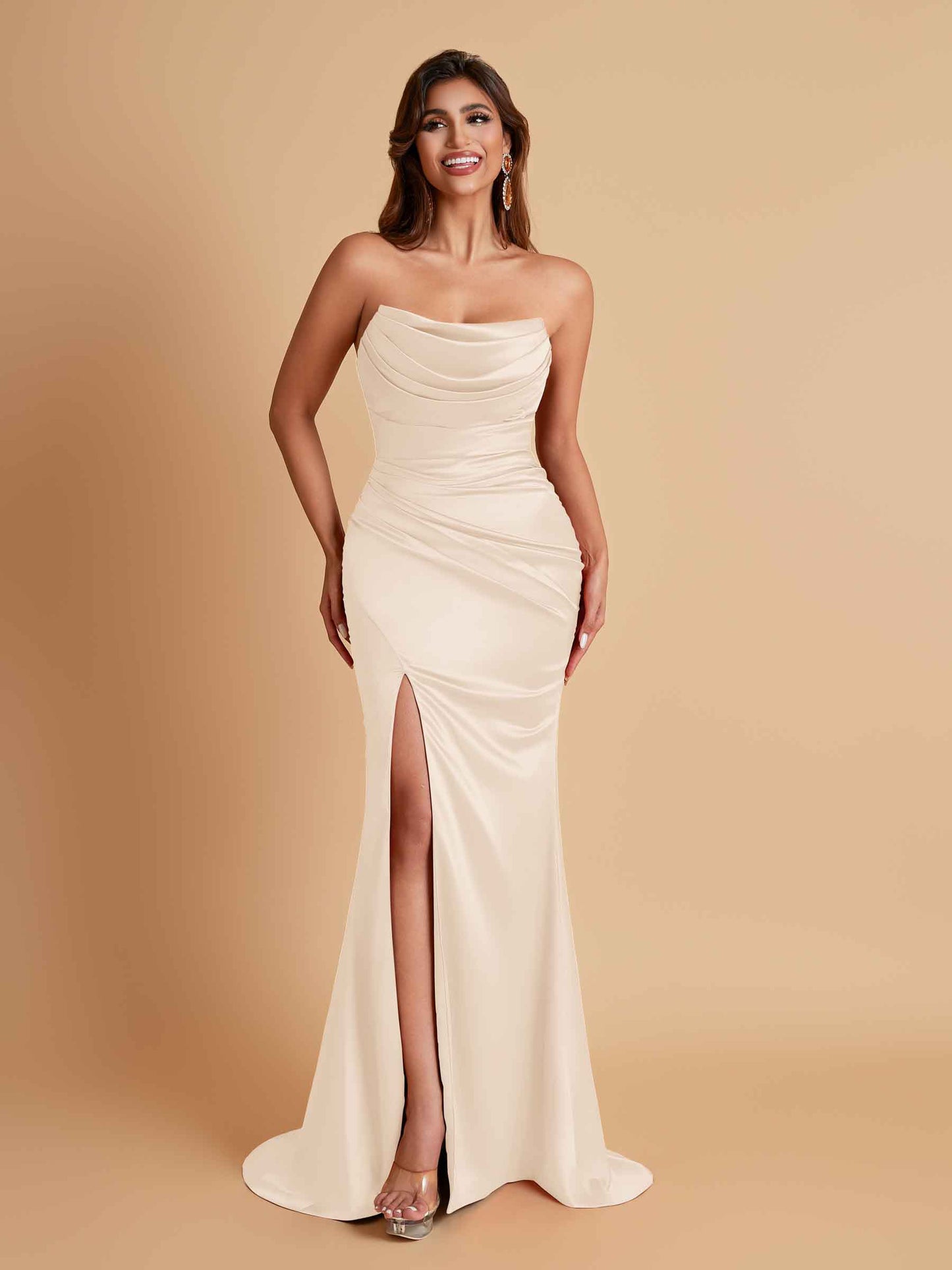 Sexy Soft Satin Mermaid Side Slit Floor-Length Mermaid Bridesmaid Dresses