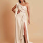 Sexy Soft Satin Mermaid One Shoulder Asymmetrical Side Slit Floor-Length Bridesmaid Dresses