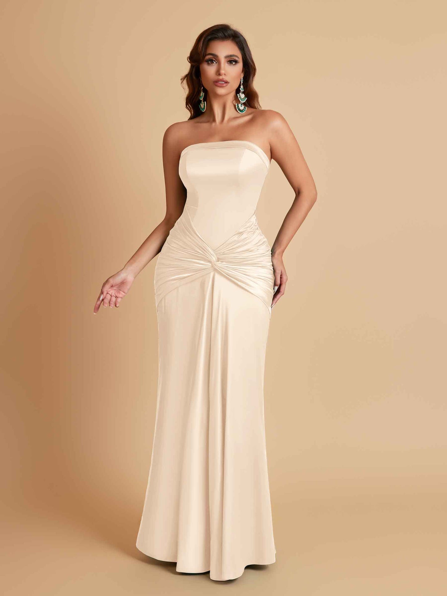 Sexy Soft Satin Mermaid Strapless Floor-Length Mermaid Bridesmaid Dresses