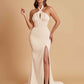 Elegant Soft Satin Mermaid Halter Side Slit Floor-Length Bridesmaid Dresses Online