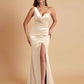 Gorgeous One Shoulder Soft Satin Side Slit Floor-Length Mermaid Bridesmaid Dresses
