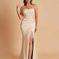 Sexy Soft Satin Mermaid Spaghetti Straps Side Slit Floor-Length Bridesmaid Dresses