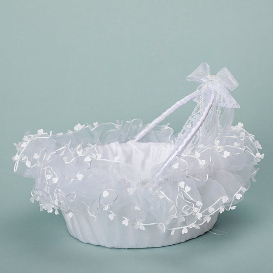 Lace White Bow Decoration Portable Flower Basket With Movable Handle