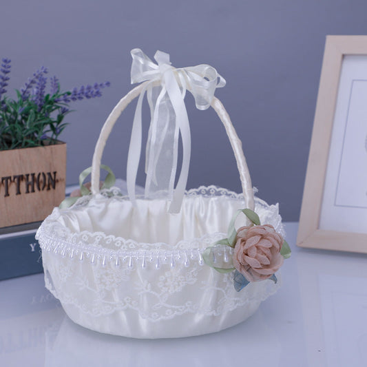 Wedding Flower Basket Flower Girl Bridesmaid Sprinkle Flower Basket White Bow Decoration