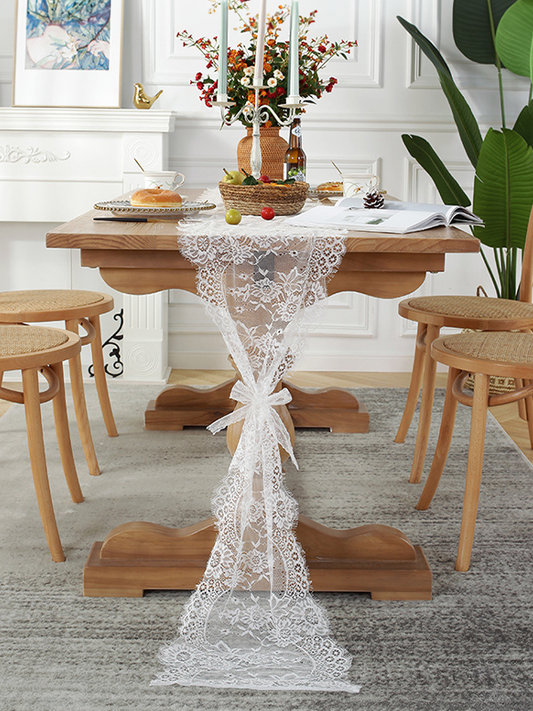 White Lace Boho Tablecloth Wedding Party Bridal Shower Decorations Vintage Rustic Table Runner