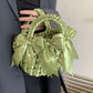 satin basket bucket bag bow woven handbag fashionable versatile single shoulder woven bag
