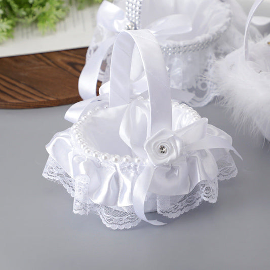 Small Wedding  Flower Basket Lace Bow Knot Bridal Flower Girl Flower Basket