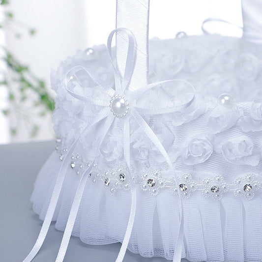 White Lace Portable Flower Basket